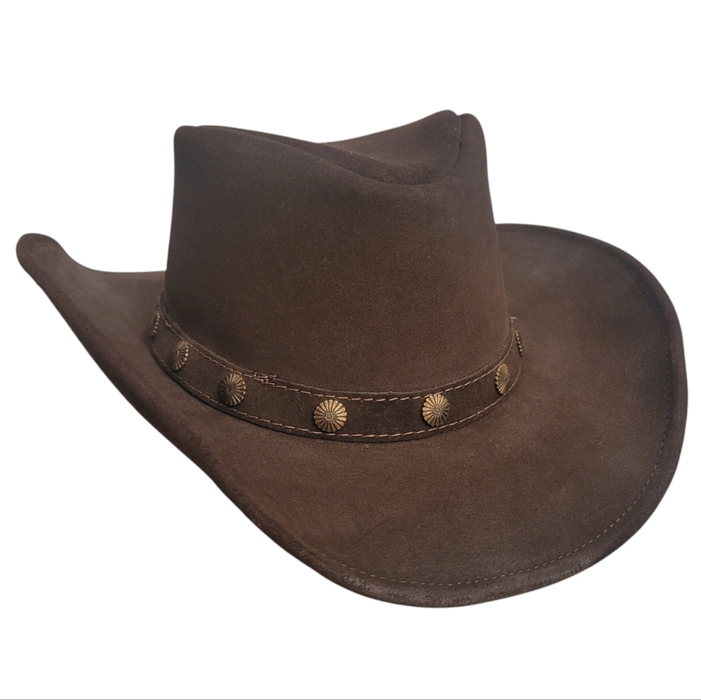 Minnetonka The Concho Brown leather Western rodeo Cowboy Hat